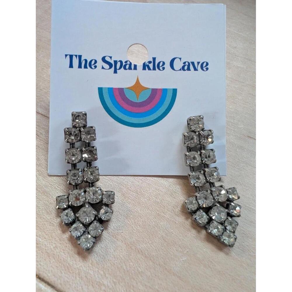 Vintage 80s Dangle Rhinestone Glam Earrings